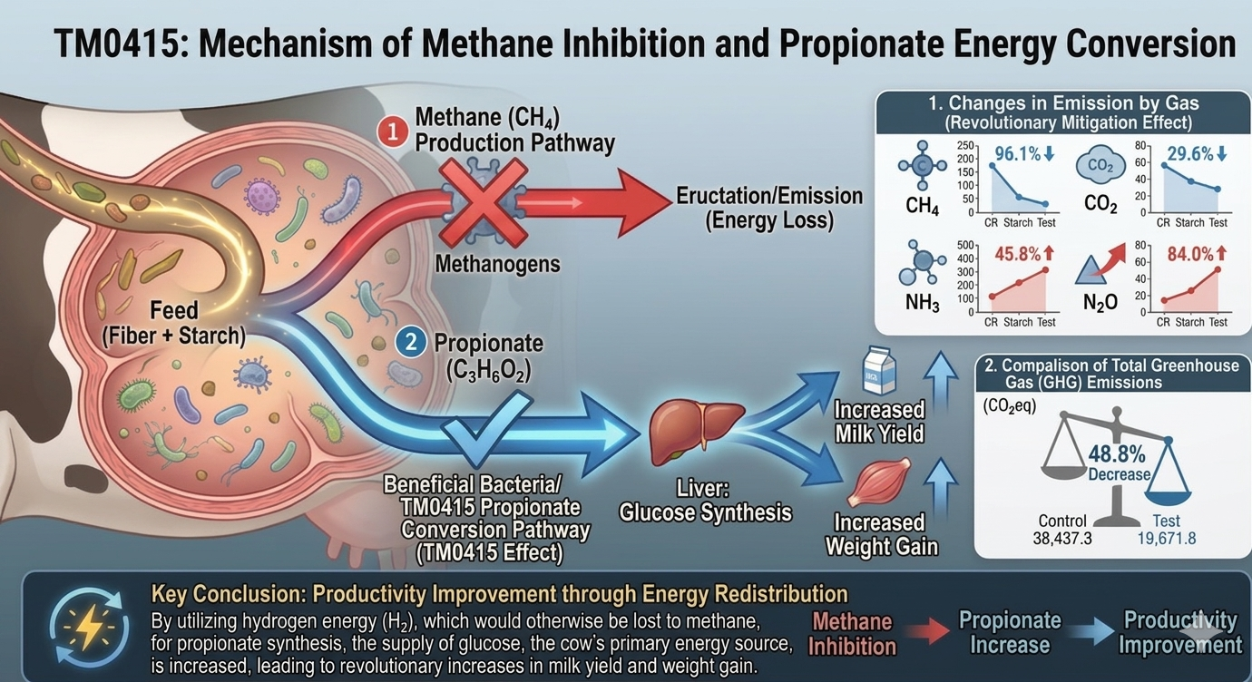 In vitro gas generation measurement results — 96.1% methane reduction, 48.8% total greenhouse gas reduction